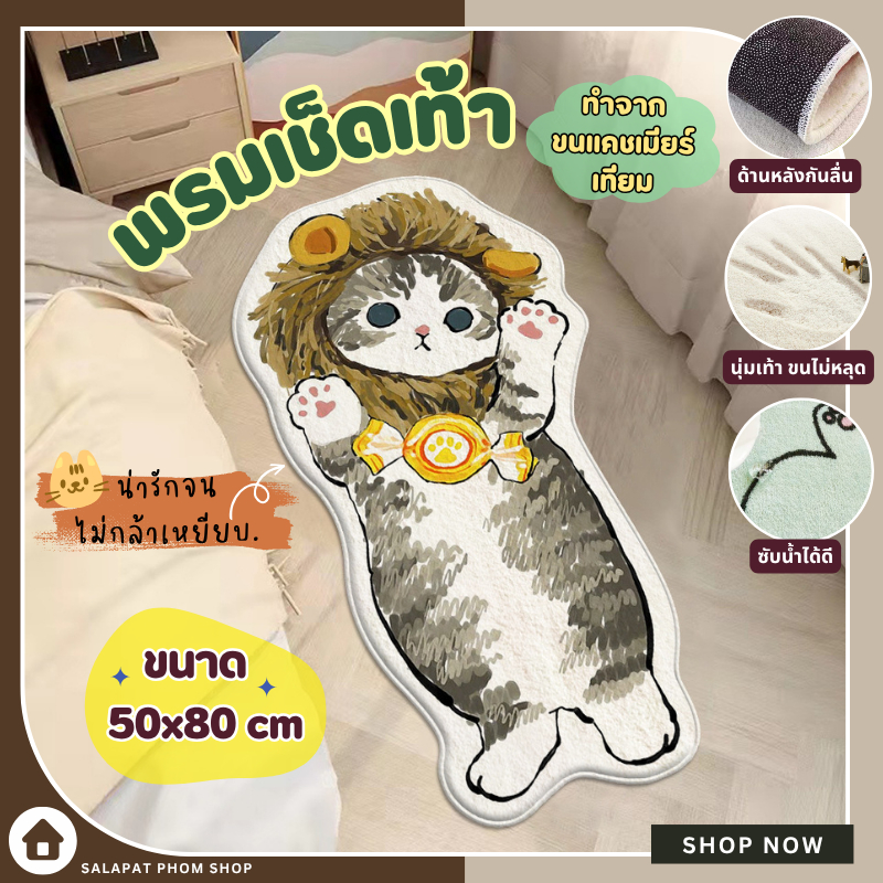 พรมเช็ดเท้าขนเเคชเมียร์ลายเเมวน่ารัก พรมเช็ดเท้าขนนุ่ม พรมเเต่งบ้าน ขนาด 50×80 cm