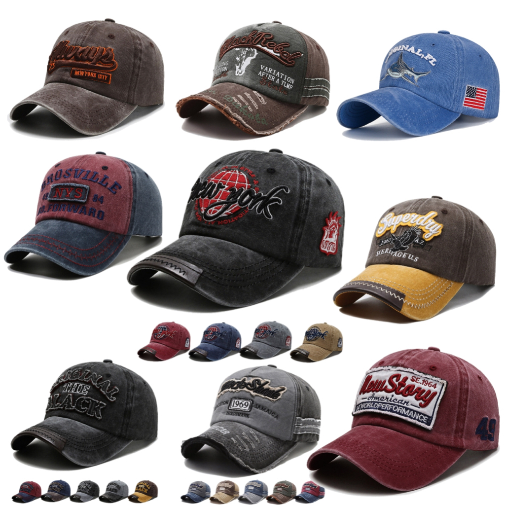 หมวกแก๊ป Vintage Retro ผ้ายีนส์ เนื้อผ้าคุณภาพดี ปรับสายได้ตามขนาดศีรษะ สวมใส่สบาย 05C