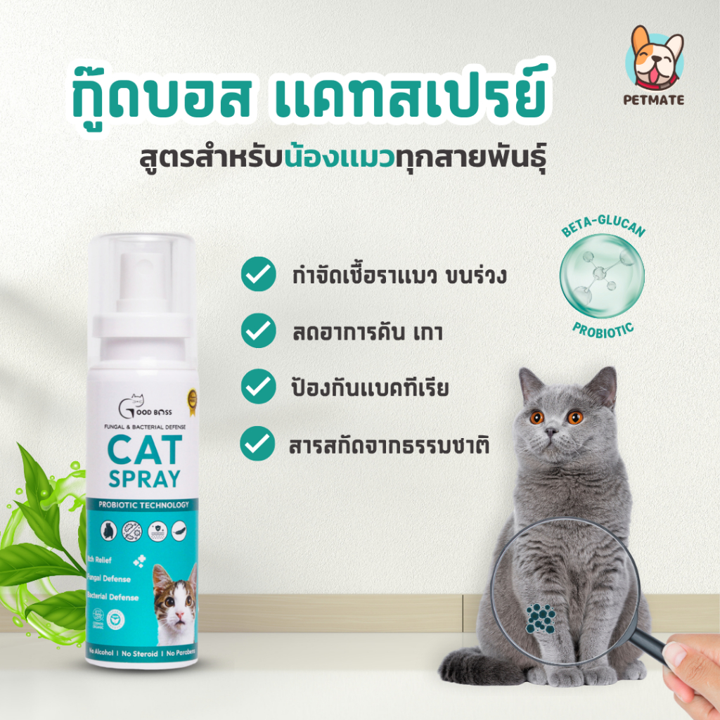 Goodboss Cat Spray สเปรย์สำหรับเเมว ลดเชื้อรา ยีสต์ เเบคทีเรีย อาการคัน ขนร่วง สกัดจากธรรมชาติ