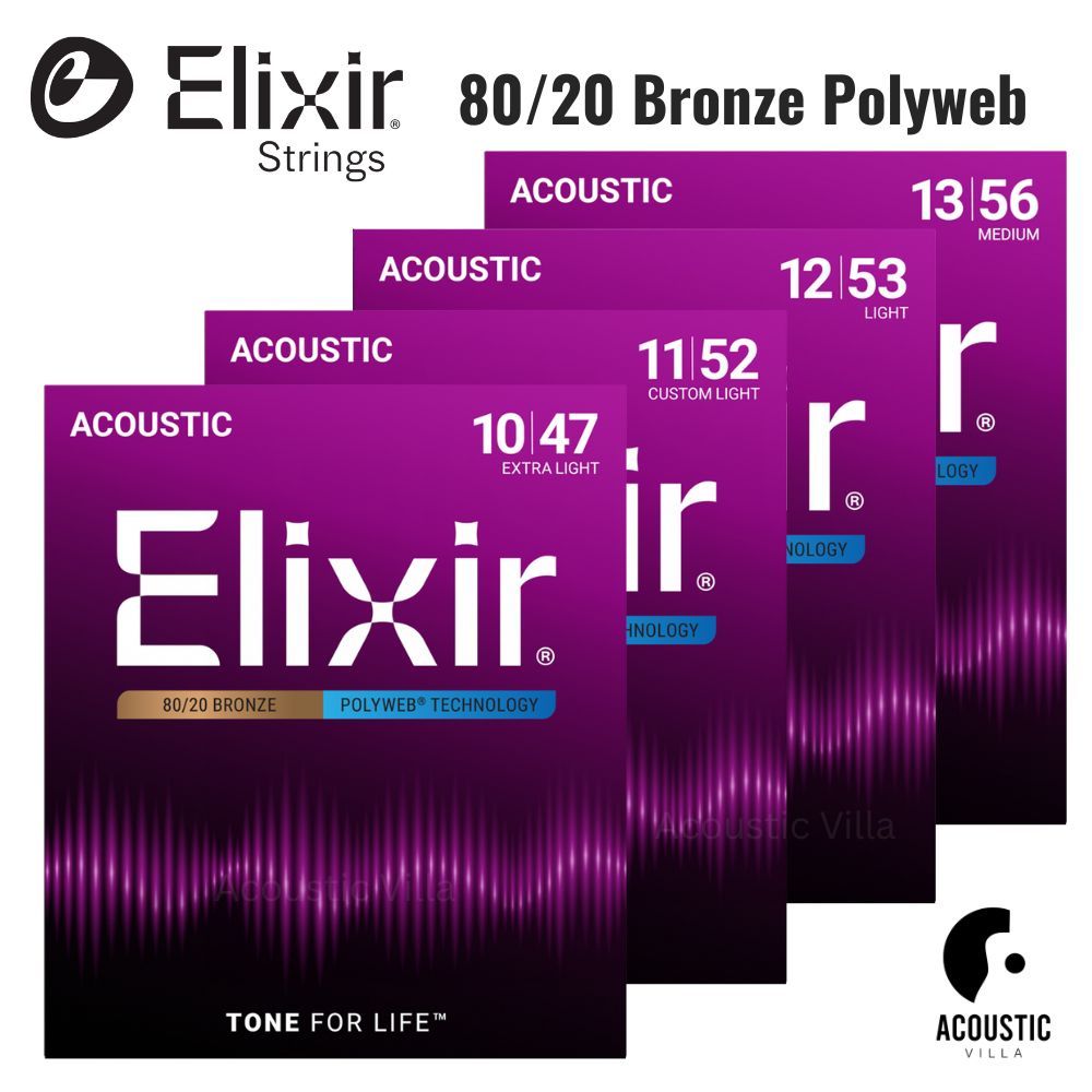 สายกีตาร์โปร่ง Elixir 80/20 Bronze Polyweb Acoustic Guitar Strings