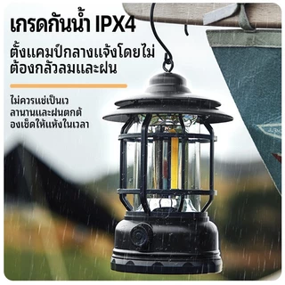 【Super Tribe】ไฟแคมป์ปิ้งวินเทจ กันน้ำกลางแจ้ง USB Type-C ชาร์จ ไฟส่องสว่างอายุการใช้งานยาวนาน แบบแขวนไฟบรรยากาศเต็นท์