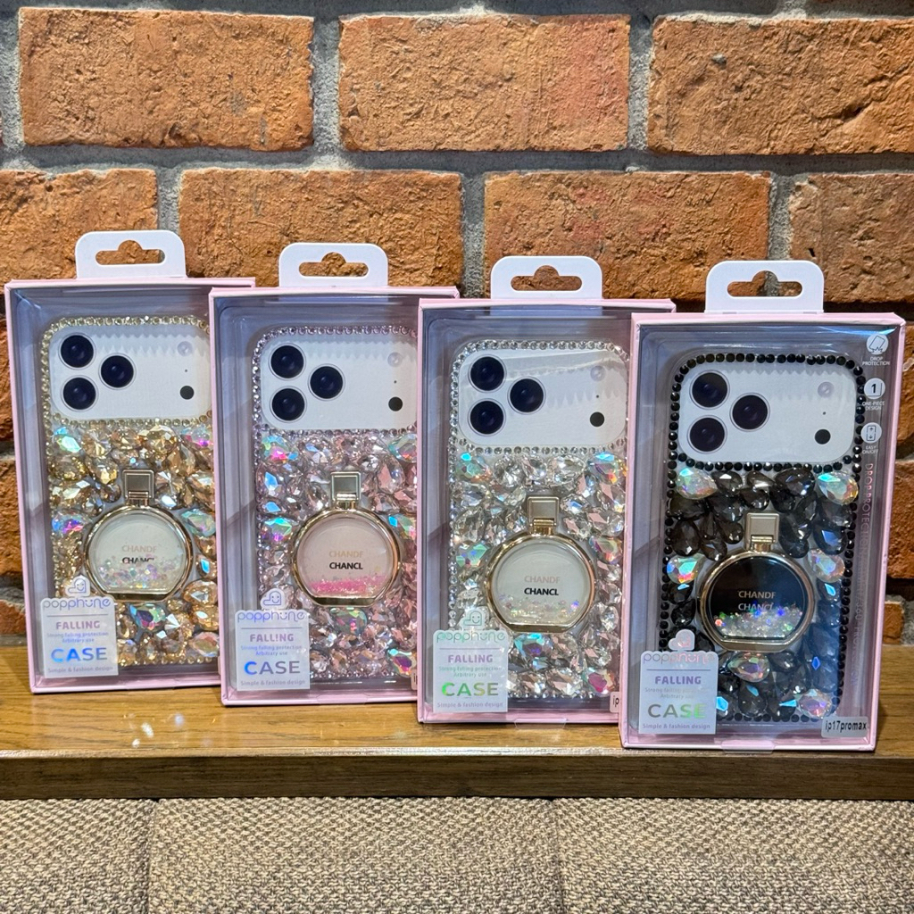 **เคสPopphone  เคสเพชรคริตัล ขวดน้ำหอมตั้งวางได้ M. สำหรับรุ่นไอโฟน17promax 13proamx 14promax 16/16p