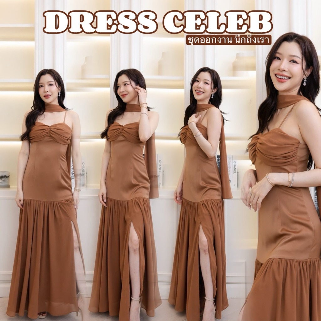 D389 เดรสไปงาน  เดรสออกงาน  s m l xl สายเดี่ยวเสริมฟองน้ำงานป้าย รูปที่ 4
