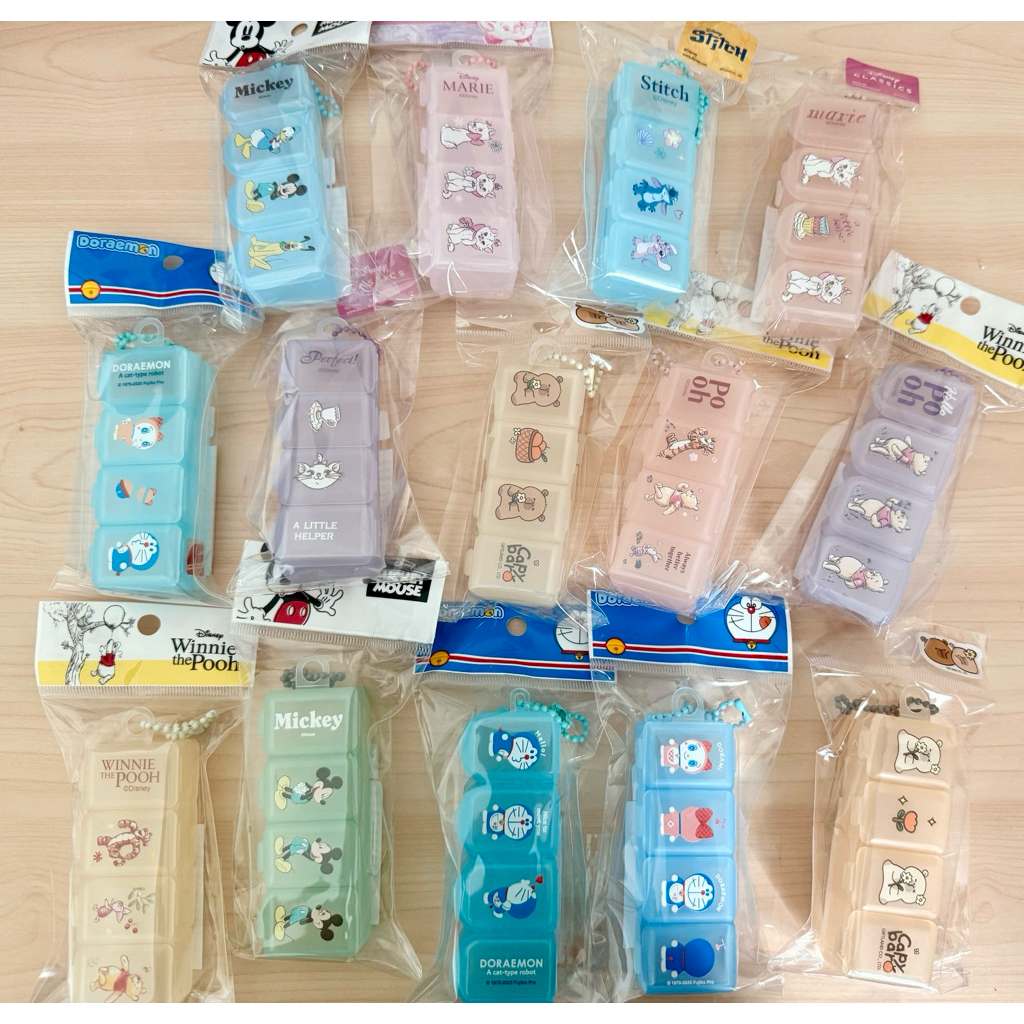 💊💊 ตลับยา 4 ช่องทรงยาว ลายการ์ตูนน่ารัก พกพาง่ายพร้อมส่ง