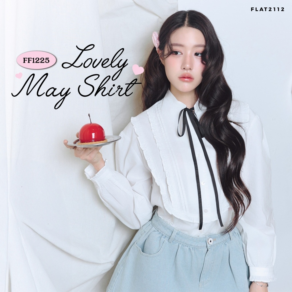 FLAT2112 : LOVELY MAY SHIRT เสื้อเชิ้ตผู้หญิง เสื้อสีขาว เสื้อสไตล์เกาหลี แฟชั่นผู้หญิง เสื้อทำงาน (FF1225)