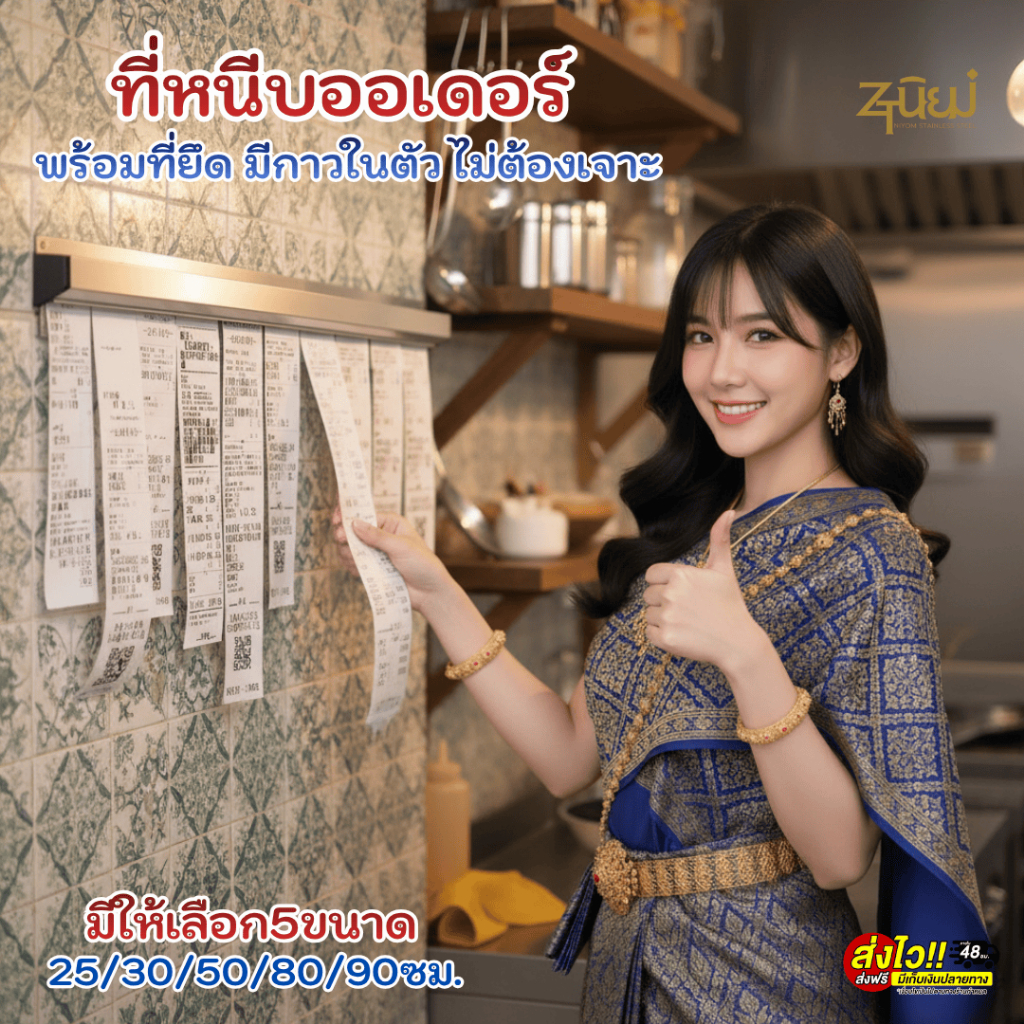 ที่หนีบออเดอร์ รางเสียบบิล รางเมนู รางหนีบออเดอร์ สแตนเลส พร้อมที่ยึดมีกาวในตัว มี5ขนาด 25/30/50/80/90ซม.