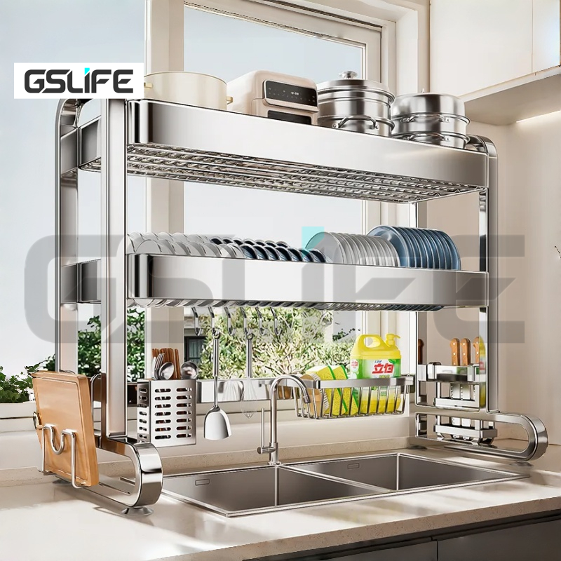 GSlife อุปกรณ์ตากจานในซิงค์แข็งแรง ทำจากสแตนเลสคุณภาพ ดีไซน์สำหรับเก็บรักษาชั้นในครัวอย่างมีประสิทธิภาพ