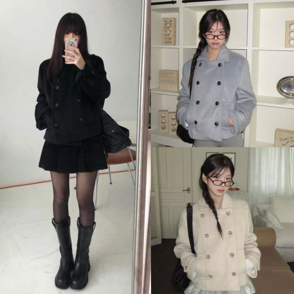 Styles_Unnie 🧸☃ (C332)  London Wool Coat 🌷 เสื้อโค้ทวูลผสม ทรงสั้นดีไซน์กระดุมคู่ พร้อมส่ง 3 สี