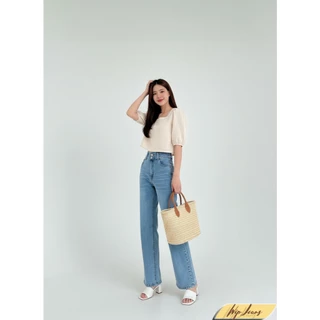 📌มีไซส์ใหญ่Sถึง5XL กางเกงยีนส์ผู้หญิงเอวสูงทรงกระบอกผ้ายืดขากว้างกระดุมคู่ Wide Leg Jeans High Waisted 😍 B046