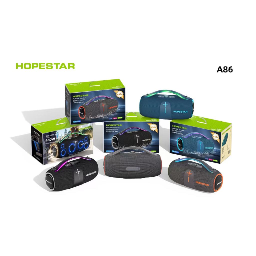 Hopestar A86 ลำโพงบลูทูธ 450วัตต์ พร้อมไมค์ลอย1อัน ปรับเสียงไมค์ได้ ลำโพง6ดอก มีไฟRGB เบส3โหมด ขอบแท
