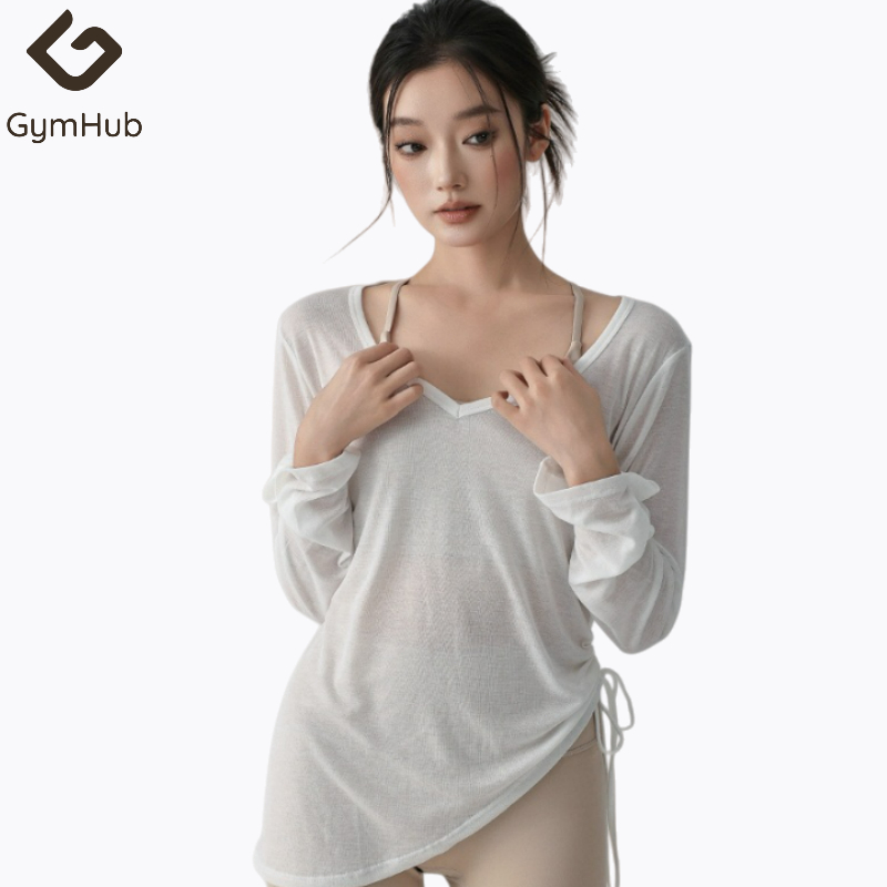 GymHub Women's Loose-Fit Training Tunic Professional Workout Top Quick-Dry Yoga Wear Long Sleeves