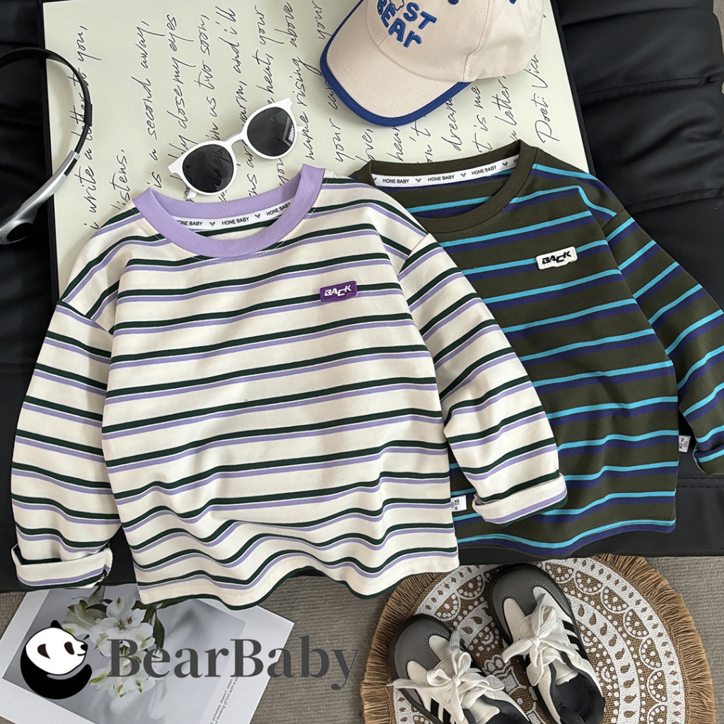 BEAR BABY เสื้อกันหนาวเด็ก เสื้อแขนยาวเด็ก คอกลม ลายทาง ผ้านุ่ม ใส่สบาย เหมาะกับเด็ก1-12ขวบ