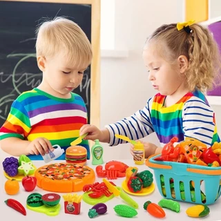 JoyToys 75 ชิ้น (+ ตะกร้า)ของเล่นผักผลไม้หั่นได้ ชุดครัว ของเล่นอาหาร ของเล่นบทบาทสมมติ