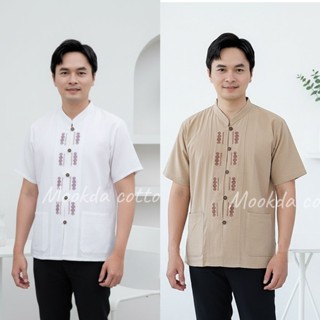 🐓🐓เสื้อผ้าฝ้ายคอจีนชาย ปักคอมลายวง🐓🐓