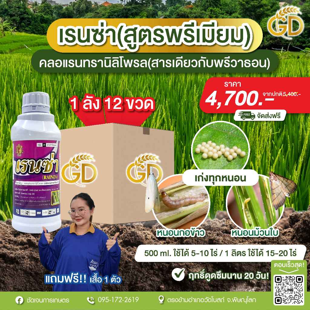 เรนซ่า ตราฟีนิกซ์ (ยกลัง 12 ขวดแถมเสื้อ1) คลอแรนทรานิลิโพรลสารตัวเดียวกับพรีวาธอนกำจัดหนอนห่หนอนกอ 1 ลิตรใช้ได้ 15-20ไร่