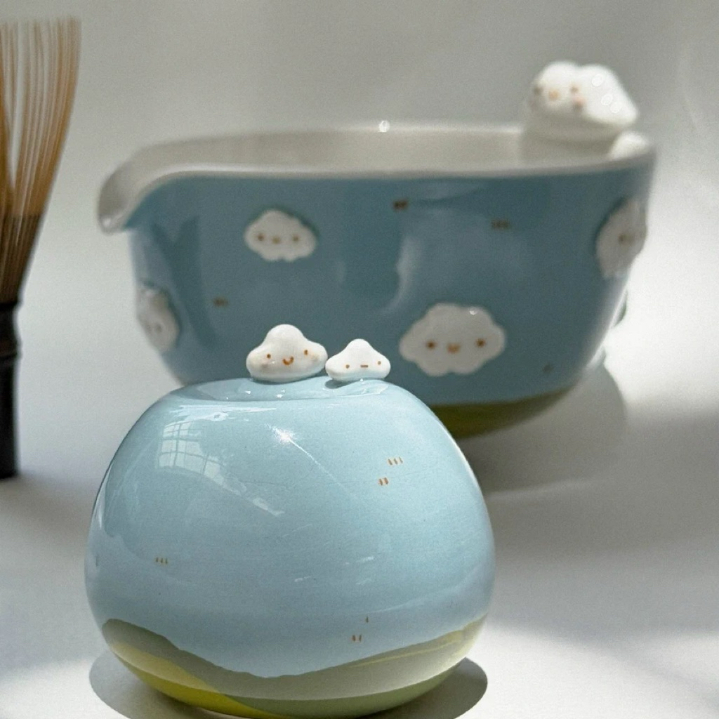 🩵🍃☁️Morimoristudio x Oraclay - Tiny cloud matcha bowl ถ้วยน้องเมฆ ถ้วยชงชา ถ้วยตีมัทฉะ ถ้วยตีมัทฉะแฮ