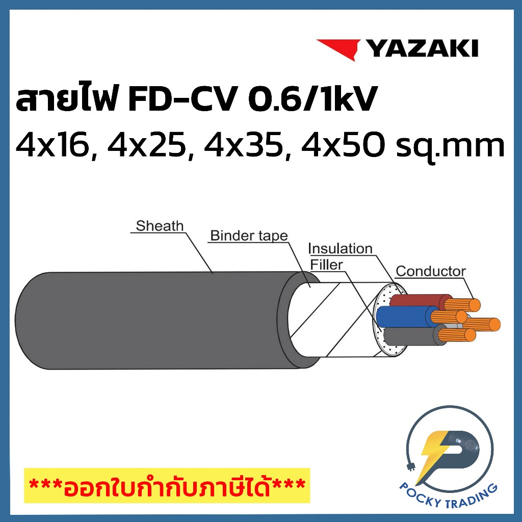 YAZAKI สาย FD-CV 4x16, 4x25, 4x35, 4x50 sq.mm แบ่งขาย ตัดเมตร จะได้ยาวตลอดตามจำนวนชิ้นที่ลูกค้าสั่งนะครับ