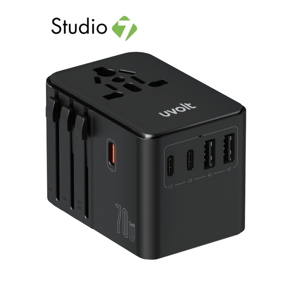หัวแปลงปลั๊กไฟ Uvolt Universal Travel 70W Dual UVTA-09 Black by Studio7