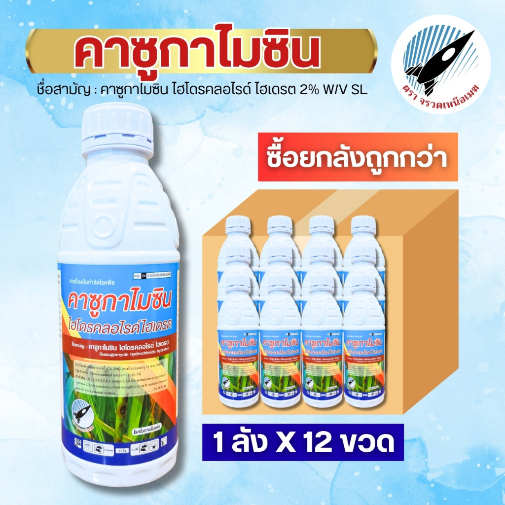 ยกลัง12ขวด คาซูกาไมซิน (2%) ป้องกันและยับยั้ง เชื้อรา-แบคทีเรีย โรคใบไหม้ ขอบใบแห้ง ใบติดแคงเกอร์ใบจุด โรคเน่า กาบใบแห้ง