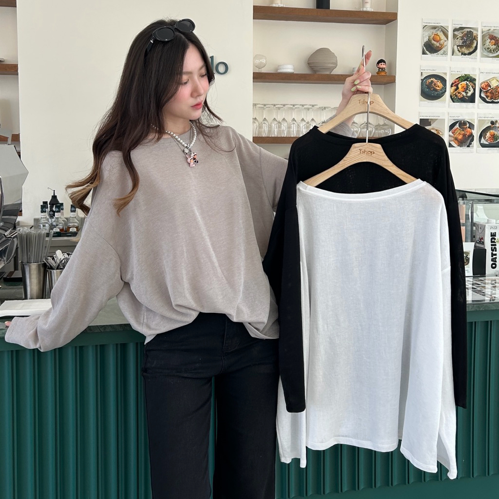tshop เสื้อยืดแขนยาว Oversized