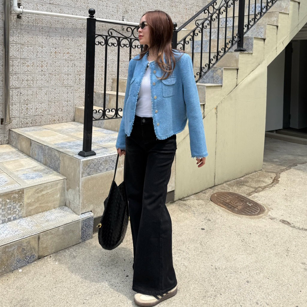 tshop เสื้อคลุม Blue ผ้าtweed