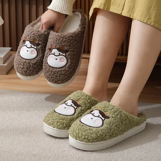 HOME818 รองเท้าใส่ในบ้าน รองเท้ากำมะหยี่ ( ลายน้องวัว) สลิปเปอร์ PVC พื้นยาง กันลื่น NO.T813 แนะนำเพิ่ม2ไซส์
