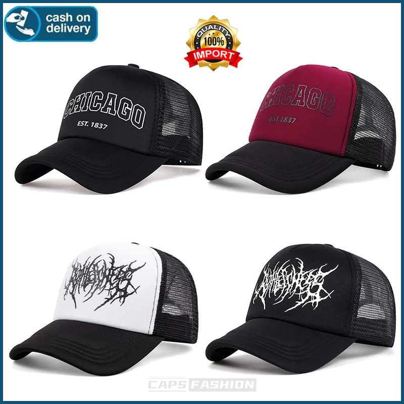 หมวกรถบรรทุกแฟชั่นสำหรับผู้ชาย หมวกเบสบอลโกธิกฤดูร้อนสุทธิ snapback หมวก sunvisor หมวกกอล์ฟกีฬา