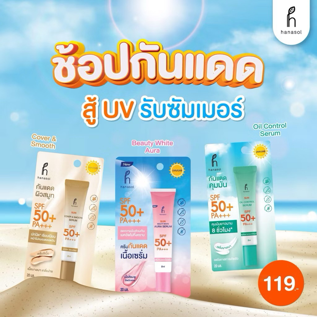 Hanasol Sun Oil Control Serum SPF50+ PA+++ 20ml.  ฮานาโซล กันแดดหน้า
