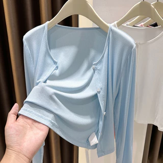 🌸พร้อ​มส่ง🌸เสื้อคาร์ดิแกนแจ็คเก็ตบางเสื้อผ้าป้องกันแสงแดดผ้าคลุมไหล่ผู้หญิง สไตล์ใหม่