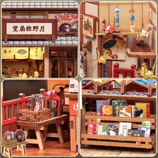 CUTEBEE บ้านตุ๊กตา DIY สไตล์ญี่ปุ่น บ้านของเล่น การตกแต่งชั้นวางหนังสือ（พร้อมฝาครอบกันฝุ่น PVC）