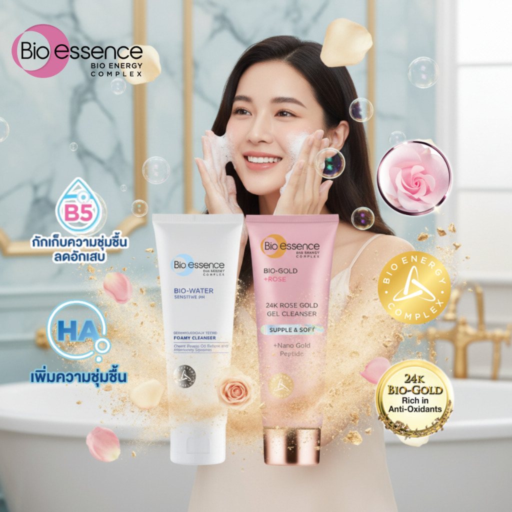 [เซตคู่] โฟมผิวแพ้ง่าย+เจลล้างหน้ากระชับรูขุมขน Bio-essence Bio-Water Foamy+Bio Rose Gold Cleanser 1
