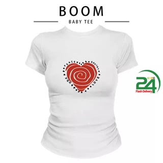 COD（จัดส่งภายใน 24 ชั่วโมง）เสื้อครอปท็อป แขนสั้น babytee สไตล์เกาหลี y2k T-shirt เสื้อสาวอวบ | มีลายปริ้นหัวใจศิลปะ S-L