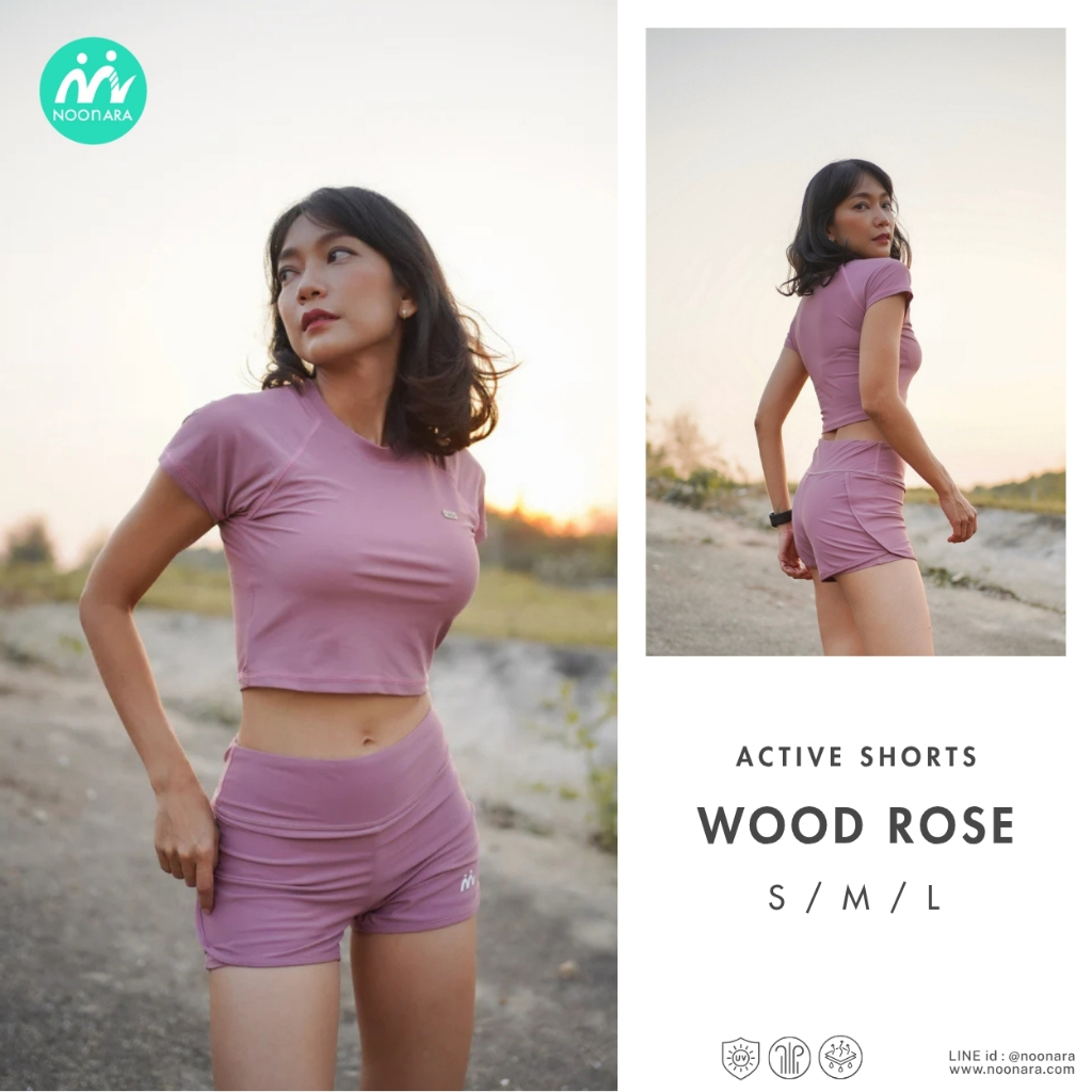 NooNara Active Shorts : Wood Rose (เฉพาะกางเกง) กางเกงแอคทีฟ ขาสั้น กางเกงวิ่ง ฟิตเนส โยคะ