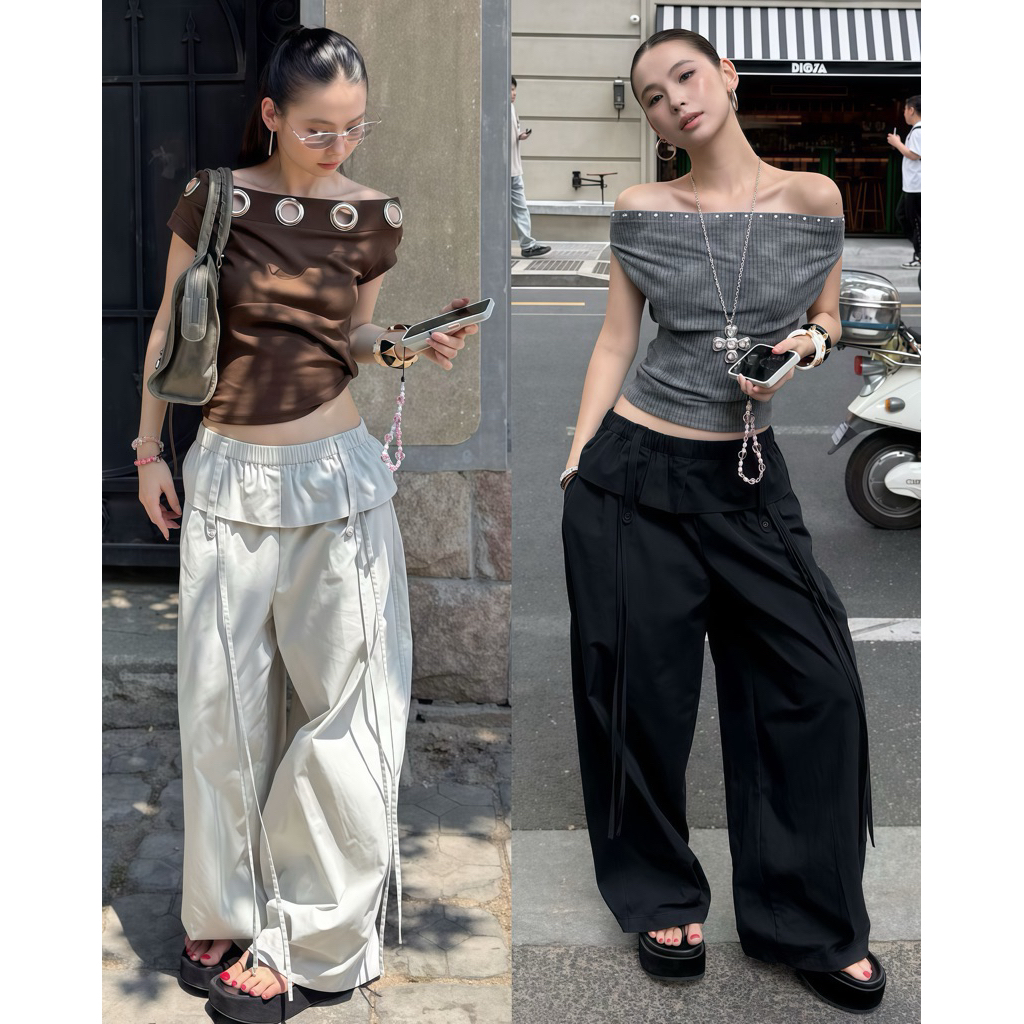 (พร้อมส่ง) กางเกงขายาวดีเทลน่ารักรุ่น 25K316 TAG MM FISH 🇰🇷