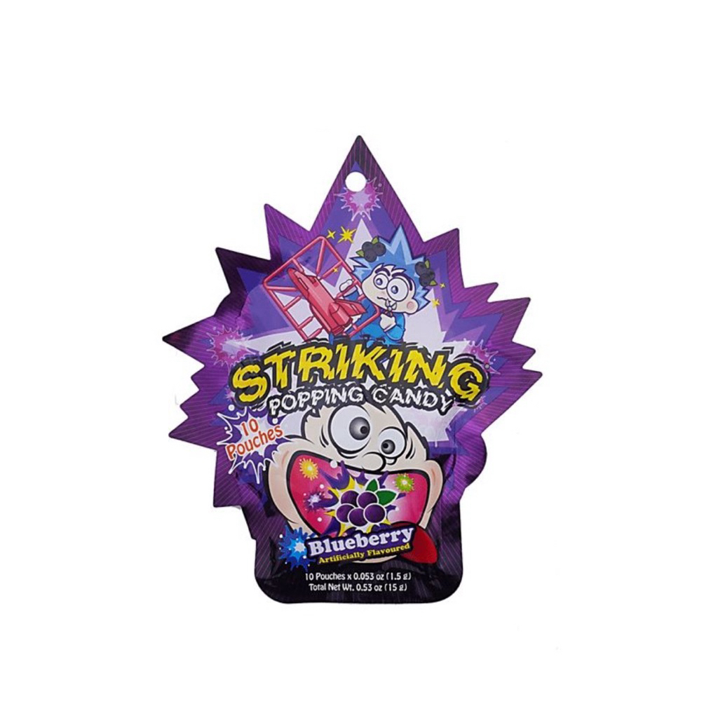 สไตร์กิ้งลูกอมป๊อปปิ้งแคนดี้บลูเบอรรี่/โคล่า 15ก. Striking Popping Candy Blueberry/Cola Flavor