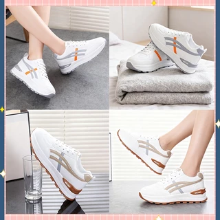 LxShop รองเท้ากีฬาผู้หญิง แมทช์ง่าย หนังสีขาว พื้นหนาเพิ่มความสูง ขาดูยาว เหมาะกับลุคลำลองของสาวตัวเล็ก