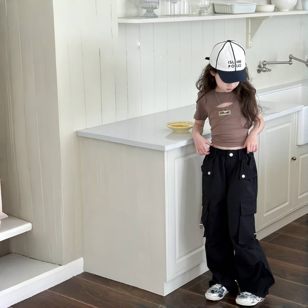 honeywears⚡️พร้อมส่ง⚡️กางเกงคาร์โก้เด็กผู้หญิงเท่ๆ ขายาว ทรงตรง แฟชั่นฤดูร้อน ไซส์ 120-160 - รูปที่ 4