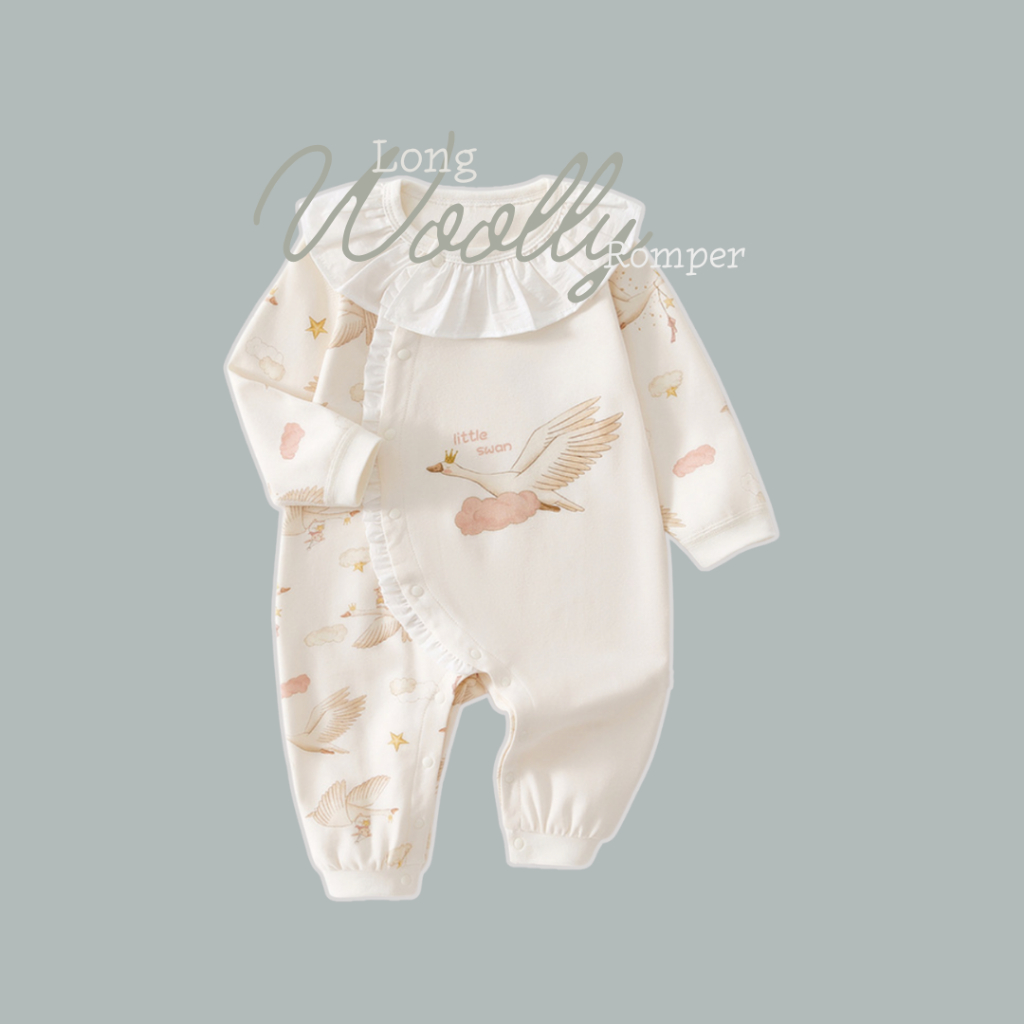 totty.apparel บอดี้สูทเด็กแรกเกิดสีครีม รอมเปอร์เด็กอ่อนสีครีมลาย little Swan รุ่นWoolly ราคา ถูกที่สุด ดีลบีเคเค แกลเลอรีภาพที่ 3