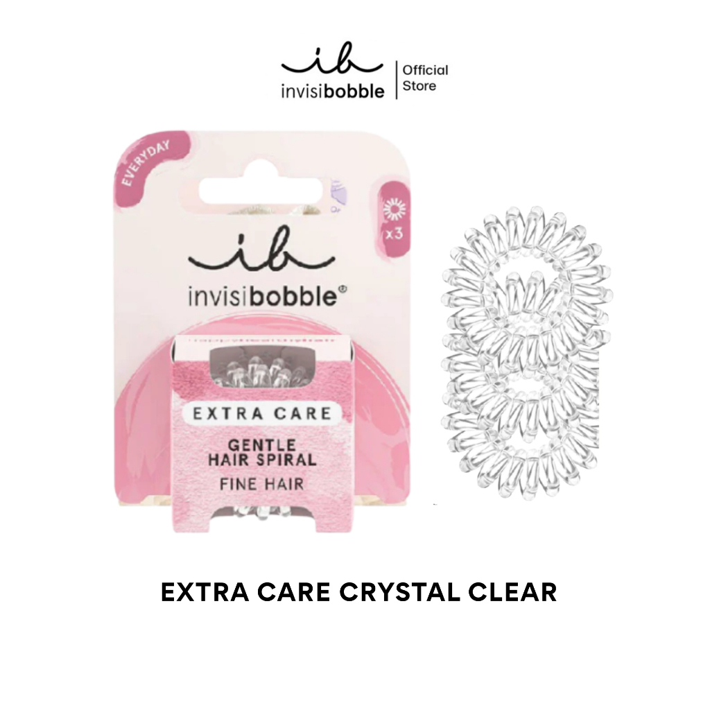 invisibobble ยางรัดผม ผมบาง ผมเด็ก ผมไม่เป็นรอย รุ่น Extra Care สี Crystal Clear (1 กล่องบรรจุ 3 ชิ้น)