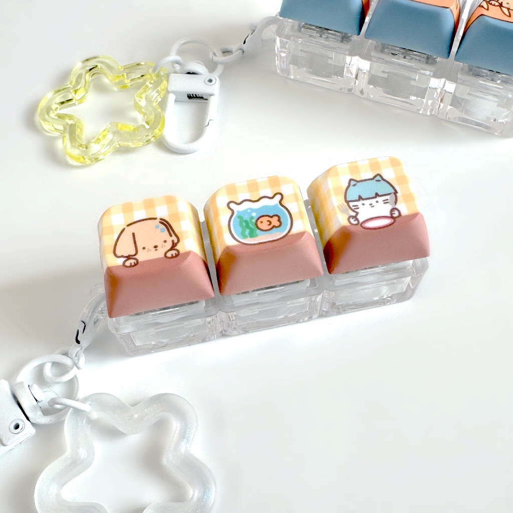Fish Keycaps Keychain Fidget พวงกุญแจคีย์แคปน่ารัก ลายน้องหมาน้องแมว ลายปลา | Jormation