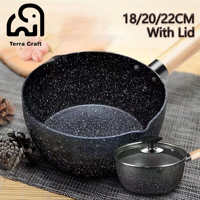 Terra Craft หม้อหินไมฟาน กระทะเคลือบหินอ่อน กะทะเทฟล่อนแท้ หม้อเซรามิค ไม่ติดก้นหม้อก้นกระทะ 18/20/22cm โรงงานขายตรง