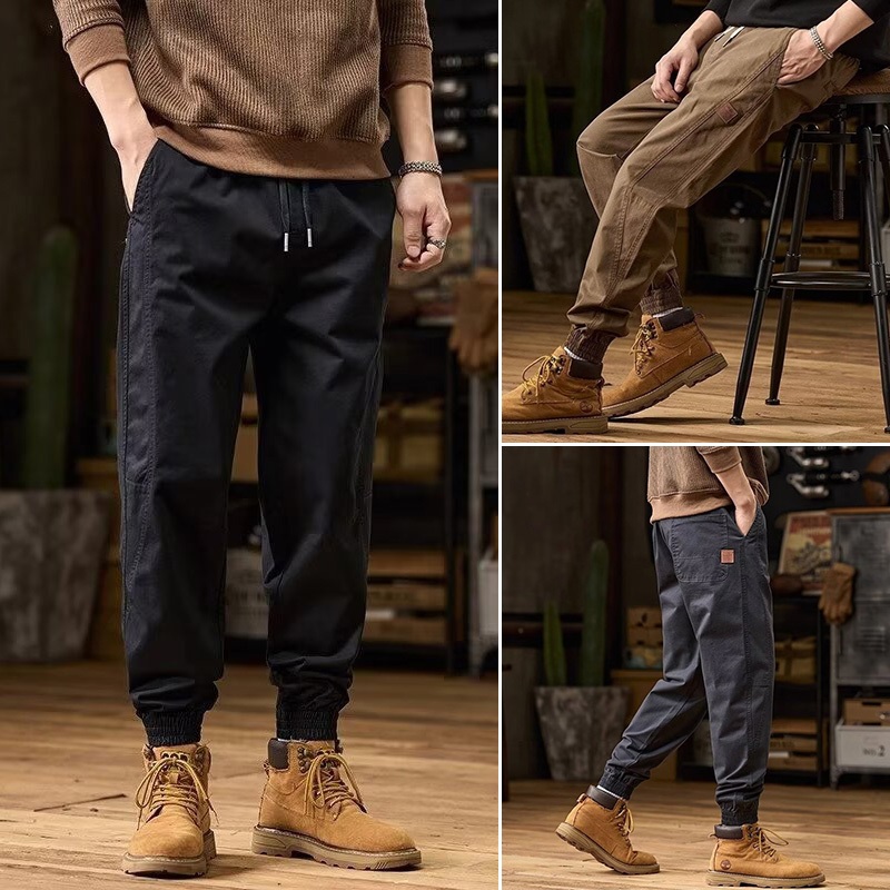 พร้อมส่งจากไทย✨กางเกงขายาวชาย กางเกงลำลอง กางเกงคาร์โก้ สไตล์เกาหลี ทรงหลวม ยางยืด ใส่สบาย ไซส์ใหญ่ 