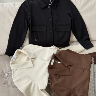 SISSY : เสื้อ Jacket แขนยาว (S-XXL) คอปกแหลม กระดุมใช้งานได้จริง ปักอะไหล่โลโก้เงิน โทนสี Minimal ผ้าเนียนนุ่ม ใส่สบาย
