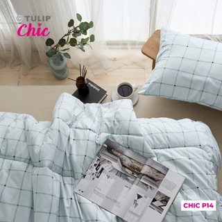 TULIP CHIC พิมพ์ลาย CHIC P14 พิมพ์ลายตางราง โทนสีเทา ชุดผ้าปู ผ้าห่มนวม สไตล์มินิมอล สัมผัสนุ่มไม่ระคายผิว
