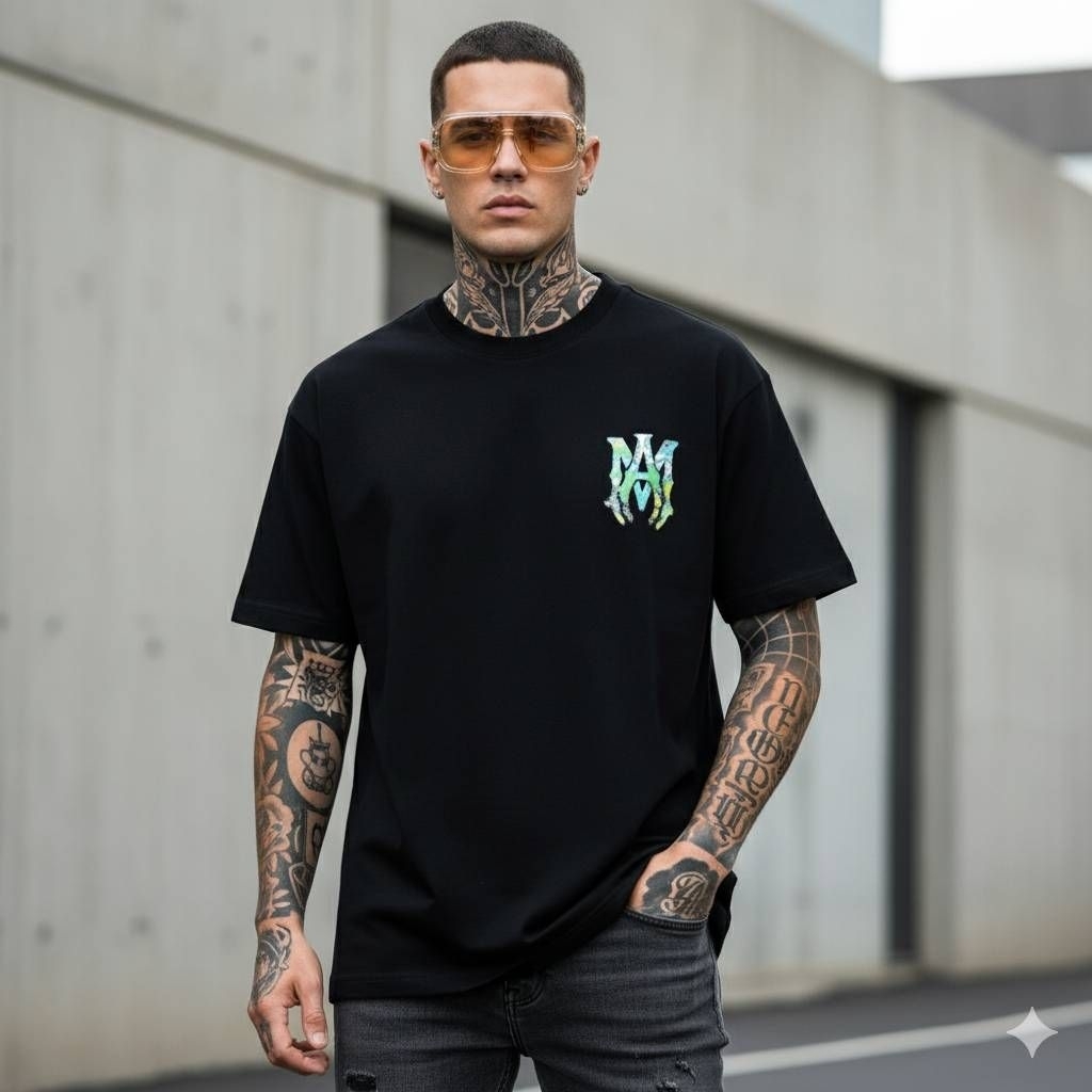 เสื้อยืด Amiri-121 โลโก้ลายใหม่ 2025 สีดำ-สีขาว งานจากร้านยีนส์เจริญ