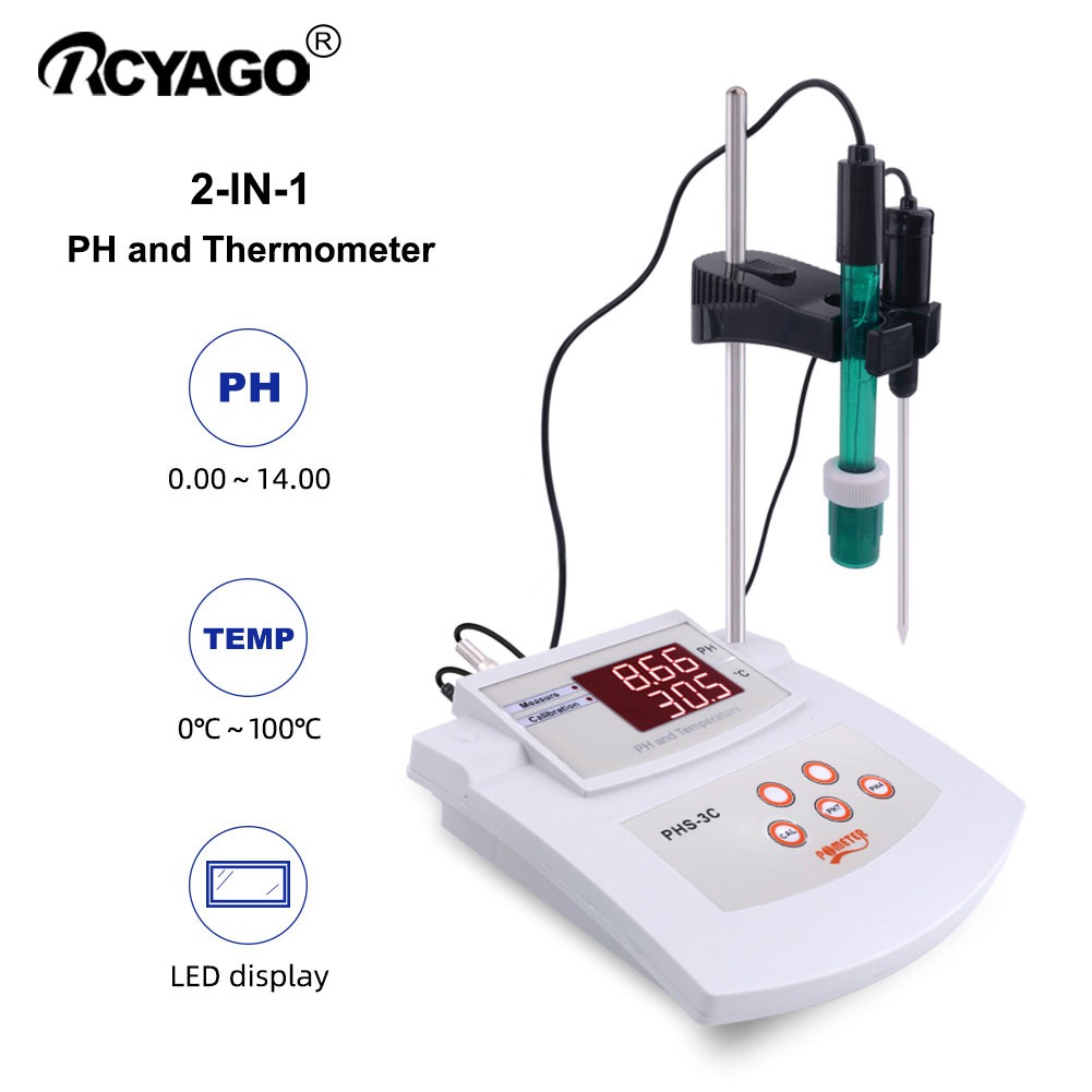 RCYAGO เครื่องวัด pH และอุณหภูมิ 2-in-1 pH 0.00-14.00 อุณหภูมิ 0-100°C สำหรับตู้ปลา, สระน้ำ