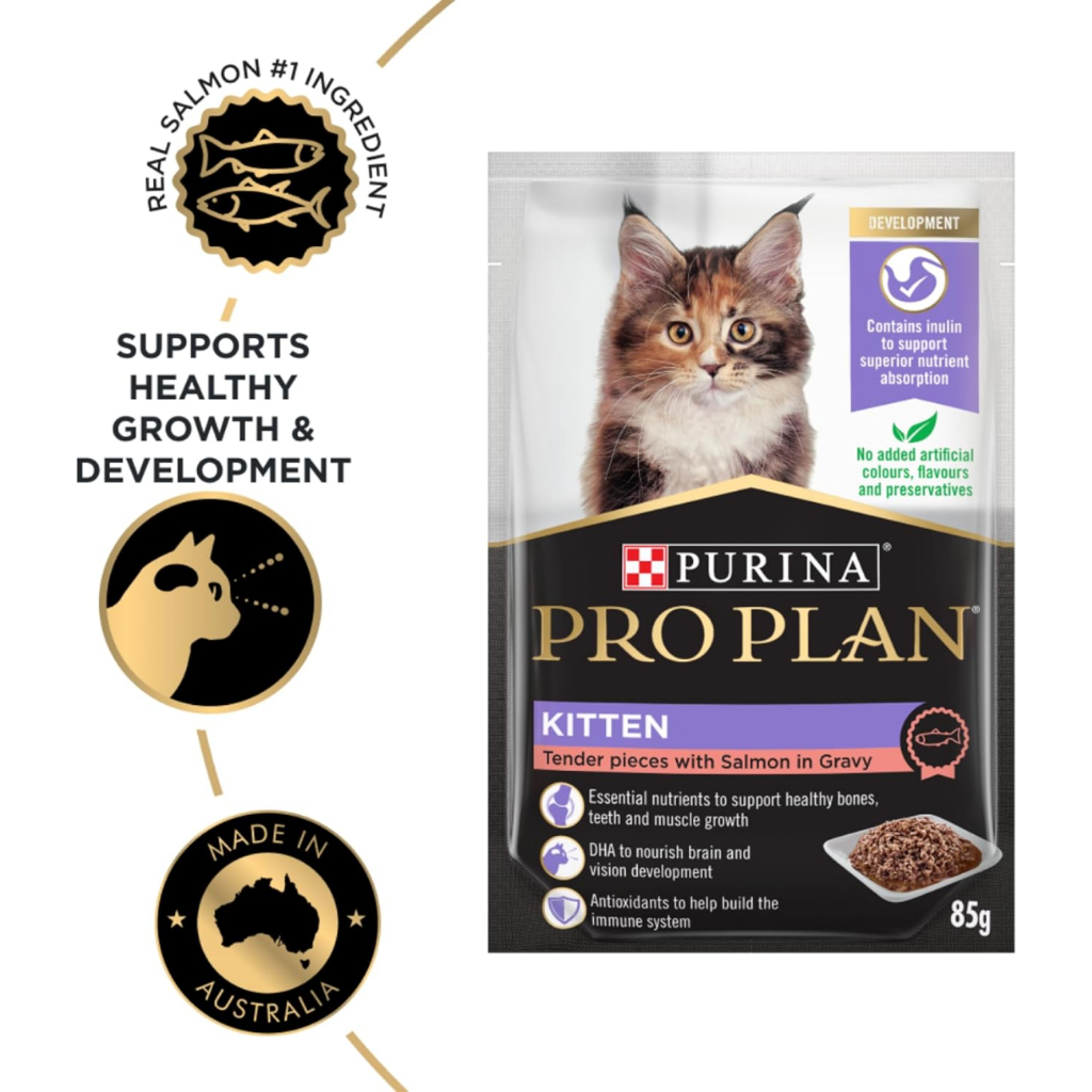 PRO PLAN Kitten Salmon in Gravy อาหารเปียกสูตรลูกแมว แซลมอนในเกรวี่ ขนาด 85 g. ราคา ถูกที่สุด ดีลบีเคเค แกลเลอรีภาพที่ 4