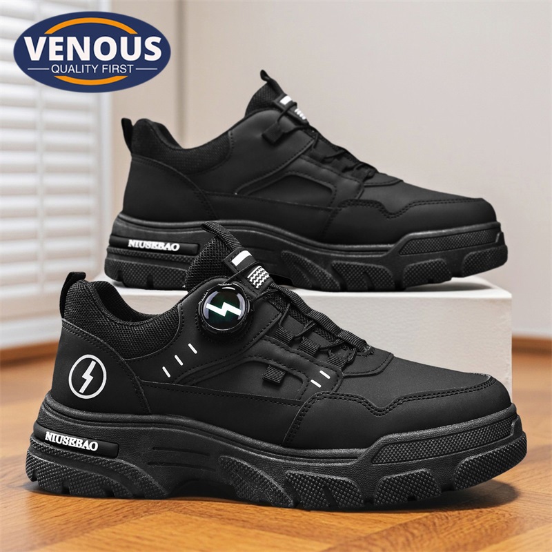 【Venous】2025 รองเท้าบูทผู้ชายสีดำแบบดั้งเดิม รองเท้าผ้าใบชายสไตล์ แบบสบาย ๆ สำหรับผู้ชาย