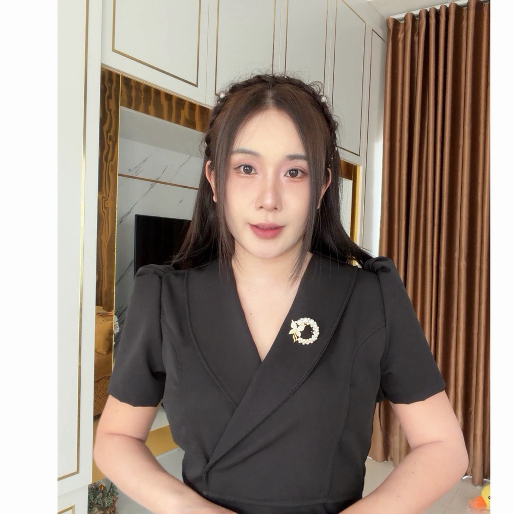 รอของ2-4วัน ชุดเดรสสีดำสุภาพผ้าบาบี้เปเป้ผ้าไม่บางใส่สบายด้านหลังซิปซ่อน - รูปที่ 4