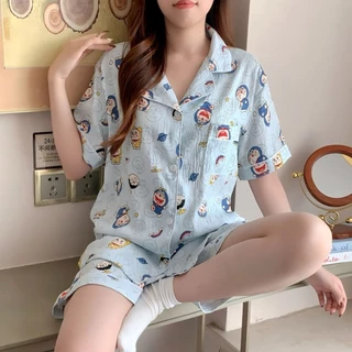 ชุดนอนแขนสั้น-ขาสั้น ชุดนอนผู้หญิง ผ้าไหมญี่ปุ่น L-4XL ลายการ์ตูนน่ารัก ชุดนอนแฟชั่น พร้อมส่ง